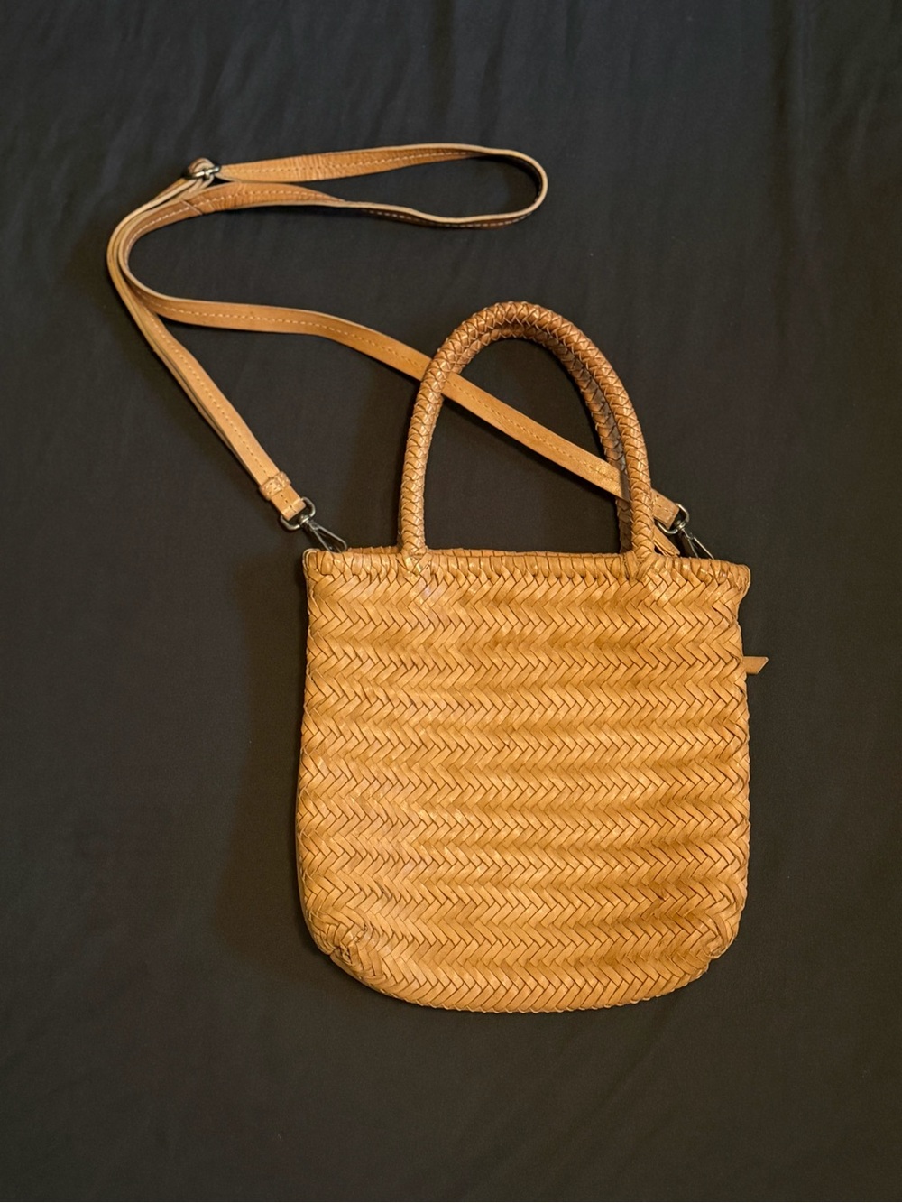 Woven Tan Leather Shoulder Tote Bag